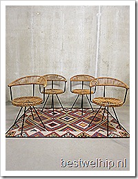 Mid century Dutch design vintage rattan armchairs stoelen Rohe 