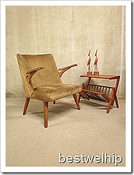vintage stoel fauteuil deense stijl zwevende armleuningne