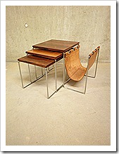 Brabantia krantenbak bijzettafeltjes vintage design, nesting tables vintage 