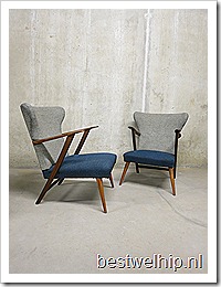 Mid century lounge stoelen ‘wingback chairs’