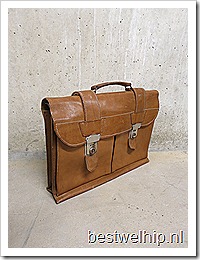 Vintage leren schooltas / leather schoolbag vintage retro 