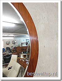 vintage teak houten spiegel rond Deens, Danish mirror round teak vintage design