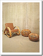 Paul Frankl stijl vintage lounge chair bamboo rattan