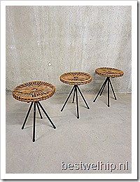 Vintage rotan kruk/ rattan stool Rohe mid century design