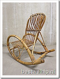 Vintage rotan schommelstoel rocking chair rattan 