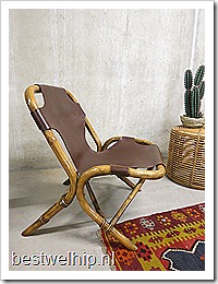 Mid century bamboo leather lounge chair