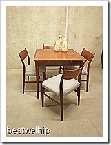 vintage design eetkamer set tafel & 4 stoelen deense stijl