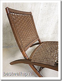 vintage folding chair Hans Wegner stijl Deense stijl klapstoel van touw