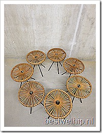 Vintage rotan kruk/ rattan stool Rohe mid century design