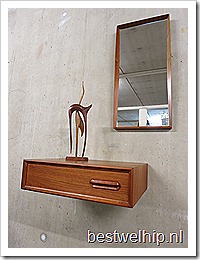 Danish Modern Teak Wall mirror with Shelf 