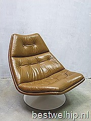 Leather Artifort swivel chair Geoffrey harcourt F590 editie 1967