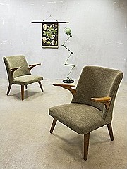 Mid century vintage design armchairs, lounge stoelen vintage loft jaren 60