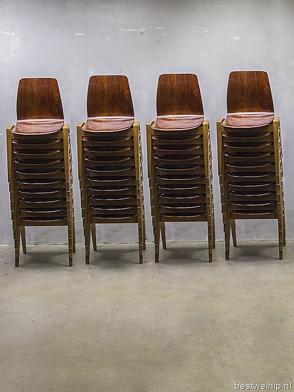 Naschrift schildpad uitzending Vintage design stacking chairs dining chairs, vintage houten eetkamer stoelen  stapelstoelen | Bestwelhip