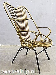 vintage design rotan lounge stoel Rohe, vintage rattan armchairs Rohe