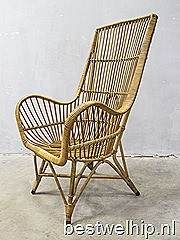 vintage design rotan lounge stoel Rohe, vintage rattan armchairs Rohe