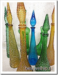 retro vintage glazen flessen karaf Italiaans design jaren 50 60