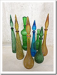 Italian vintage glass bottle, Italiaanse decoratieve fles/ karaf