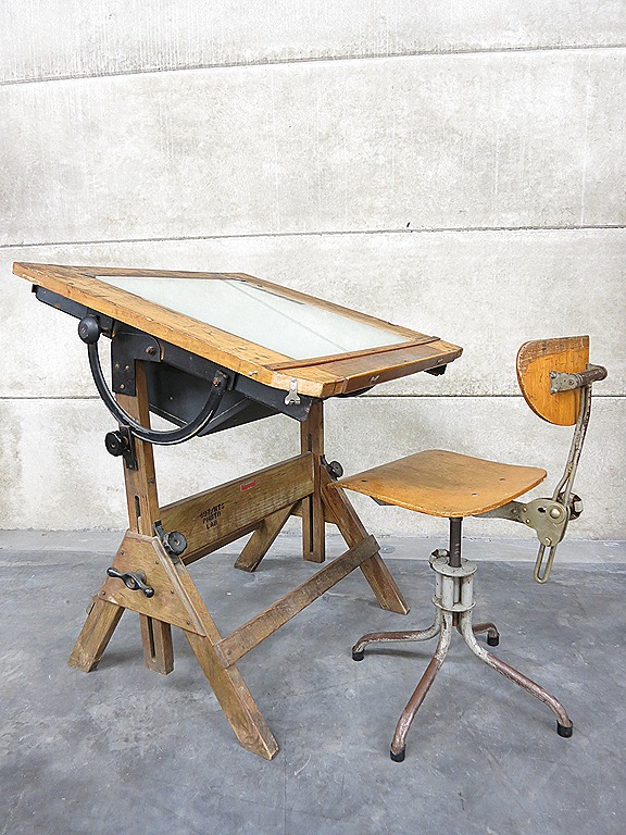 Industrial Steampunk Lighted Drafting Table Hamilton